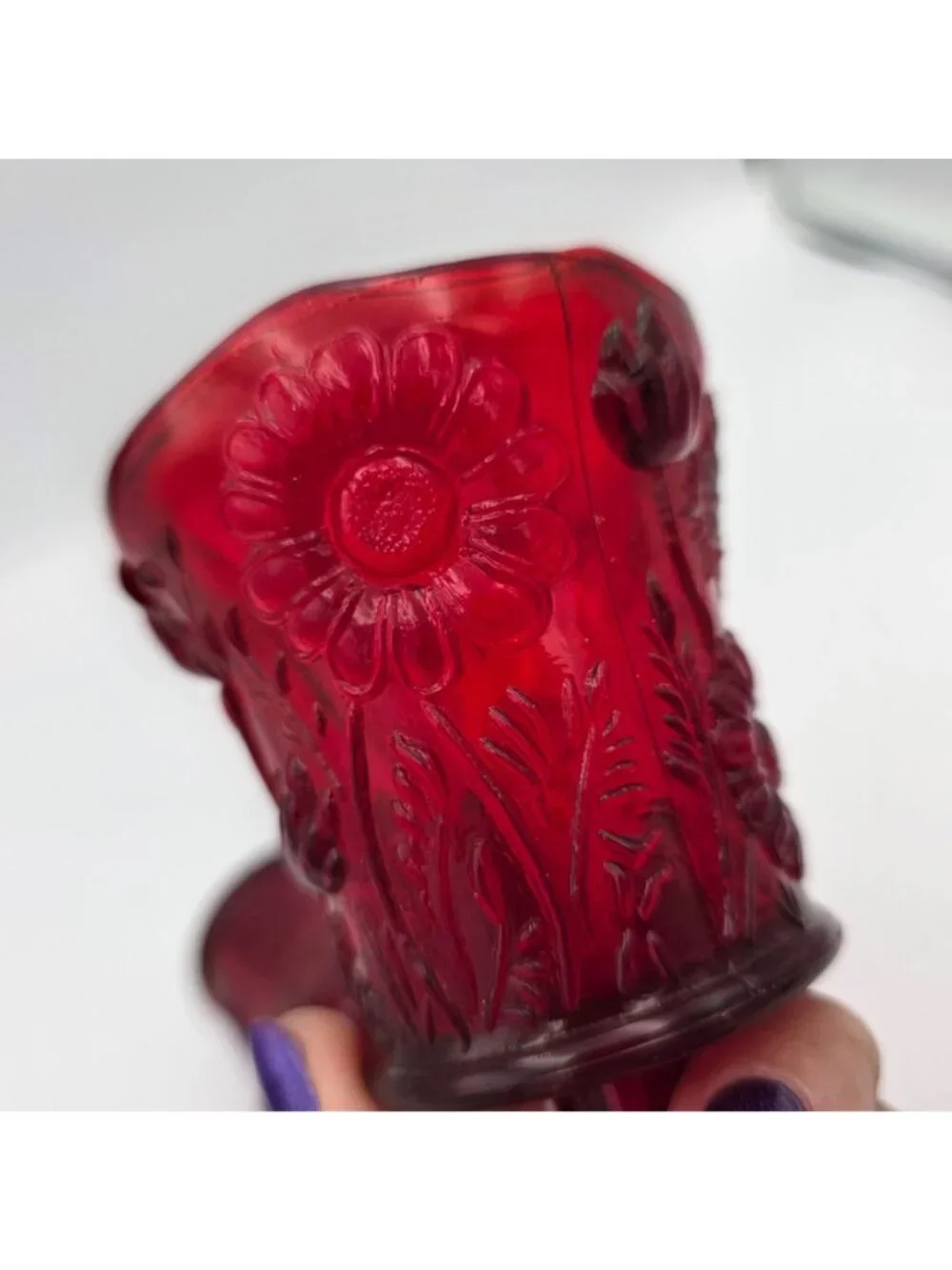 Homco Red Glass Votive Peg Candle Holders Set if 2 Vintage 3.75
